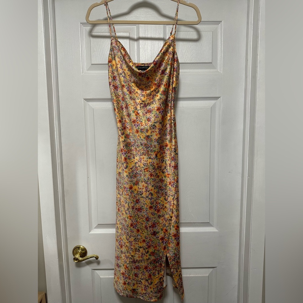 Dynamite Gold Slip Midi Dress Cowl Neck never worn
